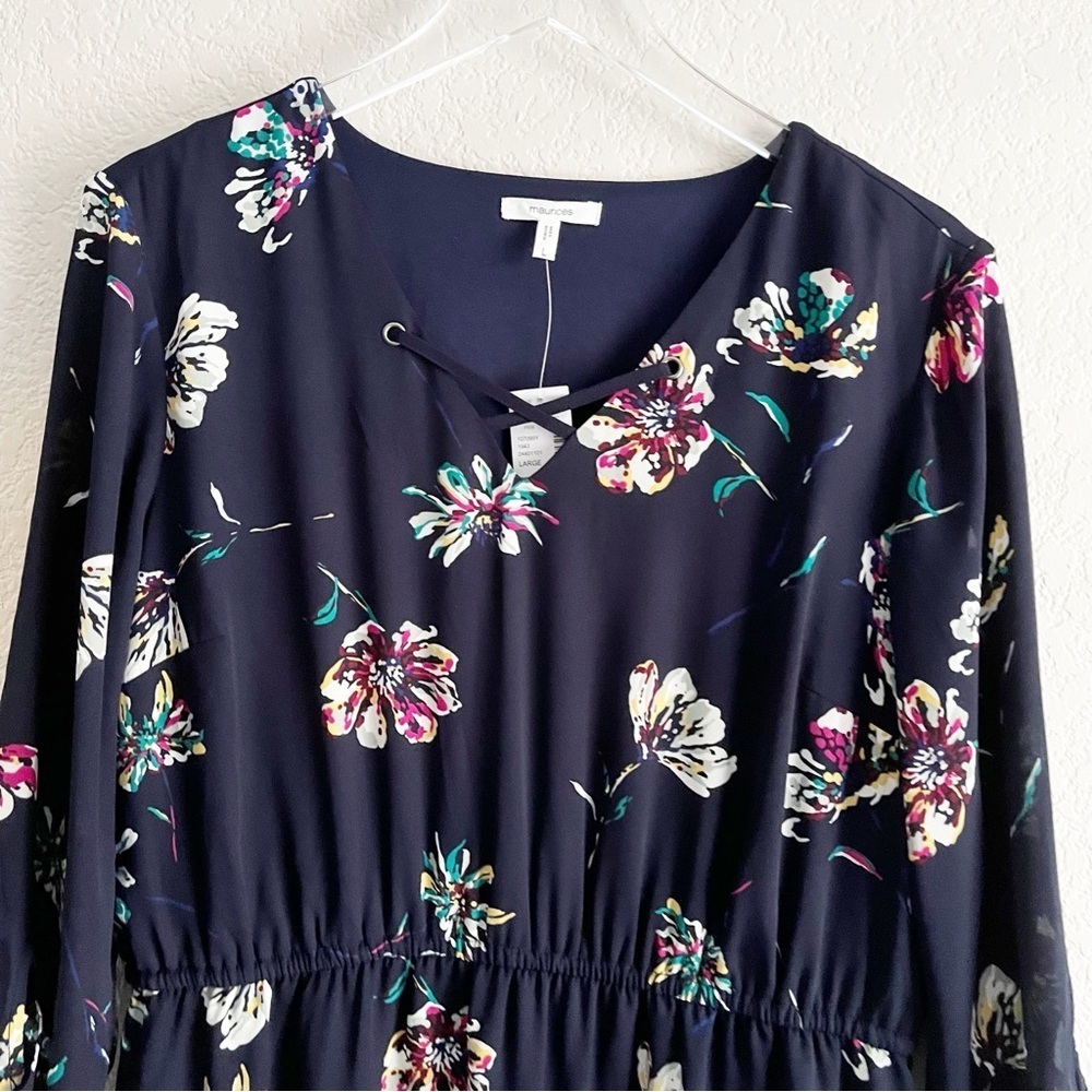MAURICES Navy Floral Print Dress Size Large NWT - Picture 4 of 10